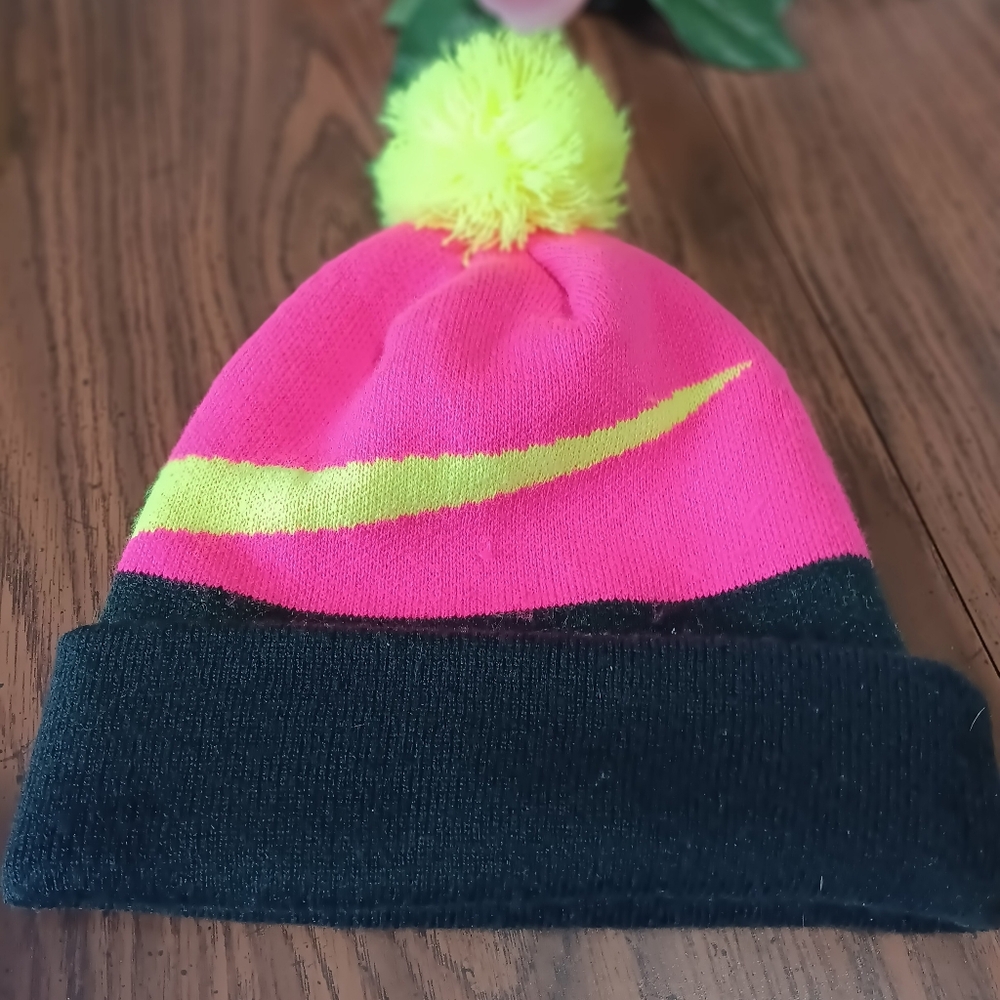 Nike Pink and Yellow Beanie Hat - Picture 2 of 2